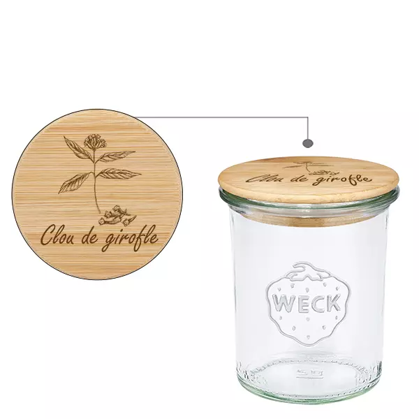 Couvercle en bois "Clou de girofle" avec verre à pied WECK 1 Couvercle en bois "Clou de girofle" avec verre à pied WECK 1