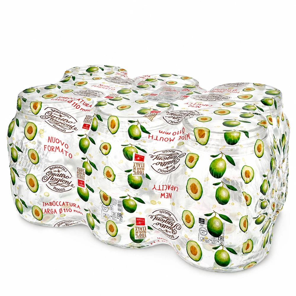 Quattro Stagioni Haushaltsglas 2000ml mit Avocado-Dekor Einmachglas für Küche und Vorratshaltung
