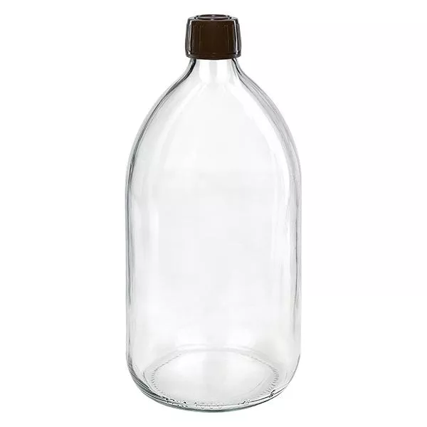1000ml lahvička na léky čirá, uzávěr hnědý s kroužkem proti neoprávněné manipulaci ApoGlas 1000ml lahvička na léky čirá, uzávěr hnědý s kroužkem proti neoprávněné manipulaci ApoGlas