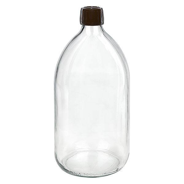 1000ml lahvička na léky čirá, uzávěr hnědý s kroužkem proti neoprávněné manipulaci ApoGlas 1000ml lahvička na léky čirá, uzávěr hnědý s kroužkem proti neoprávněné manipulaci ApoGlas
