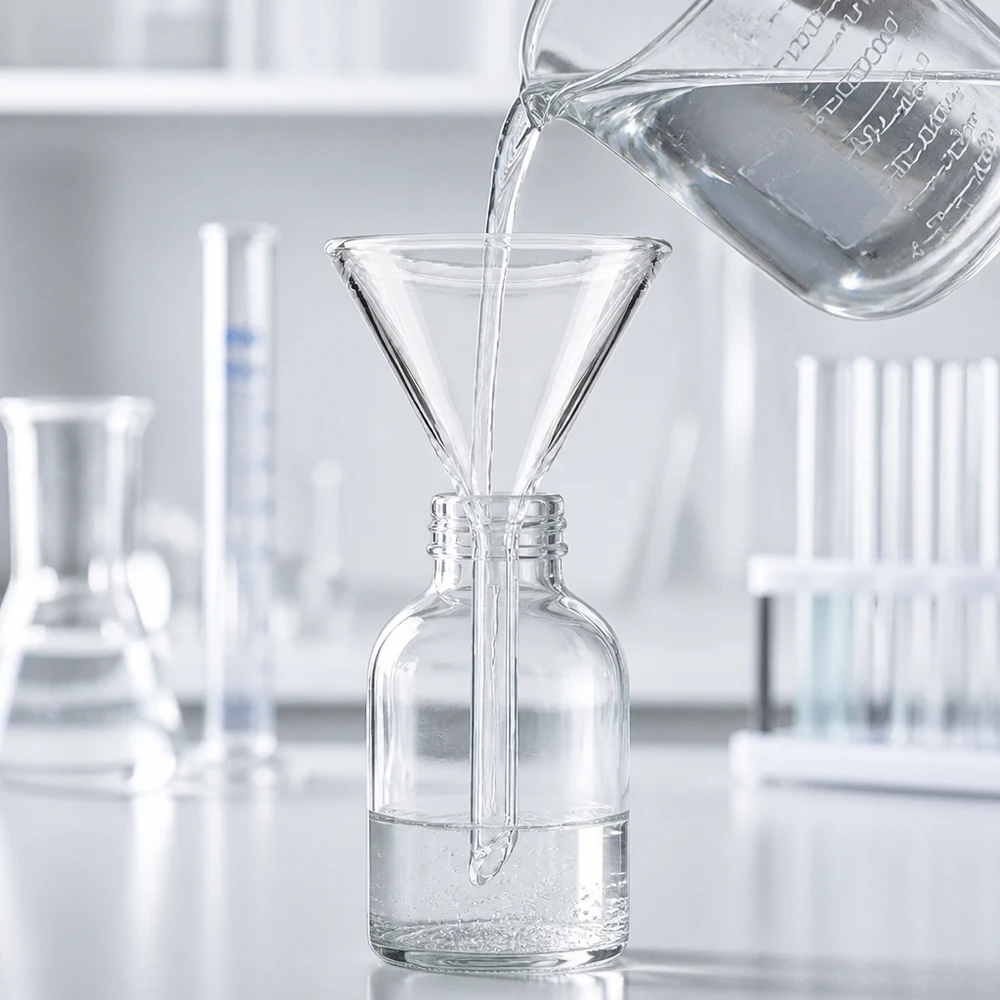 Trychtýř ø45mm sodnovápenatý, úhel 60°, krátký styl Funktionaler Glastrichter 60 Grad Winkel aus Kalk-Soda für pharmazeutische Anwendungen 45mm