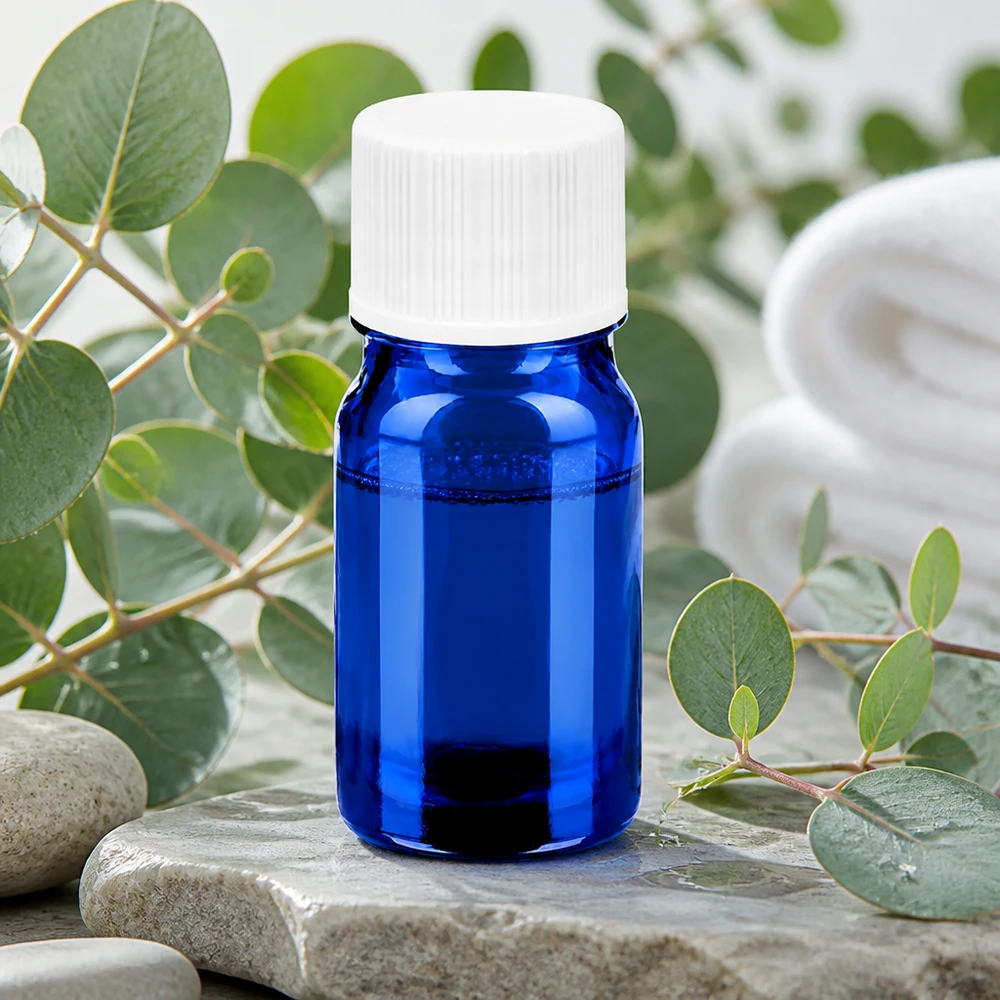 5ml lahvička 11mm šroubovací uzávěr bílý standardní BlueLine UT18/5 5ml Apothekerflasche in Kobaltblau mit weißem 11mm Verschluss für Homöopathie und Tinkturen