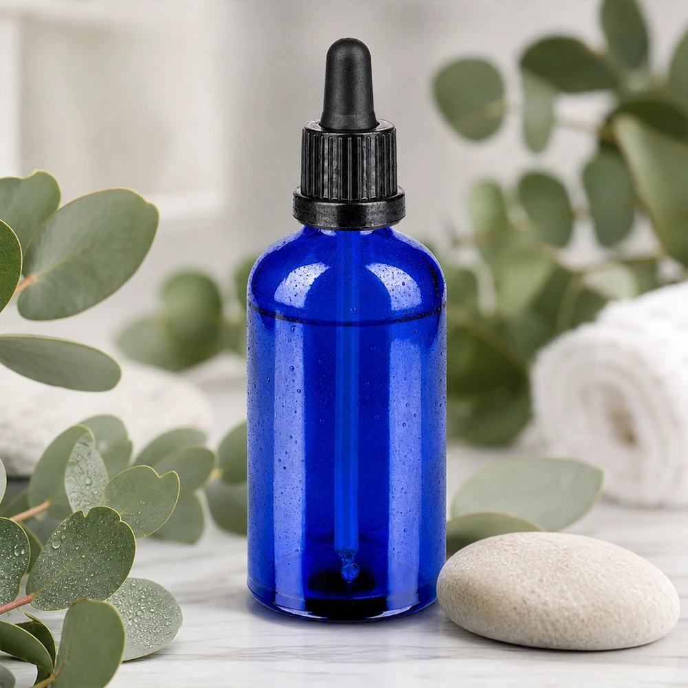 Robuste 100ml Glasflasche mit schwarzer Gummipipette für hygienische Entnahme von Flüssigkeiten