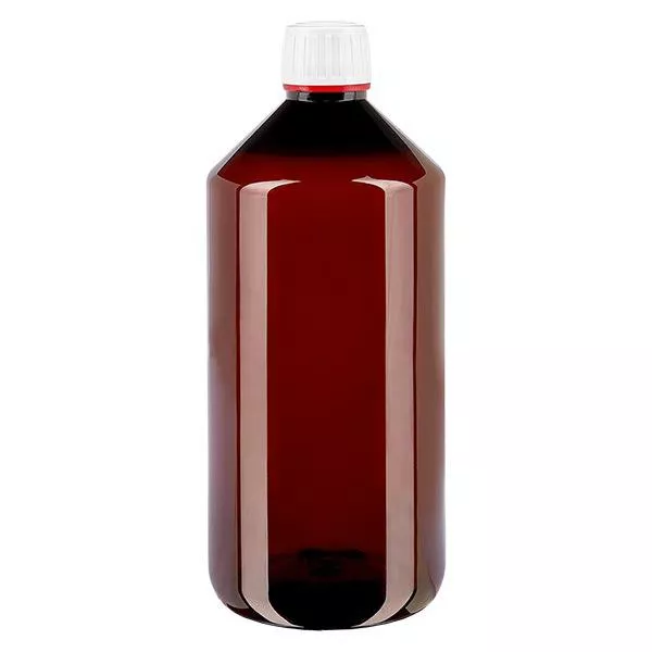 PET láhev 1000ml s bílým tamper-evidentním uzávěrem, jemně žebrovaným.