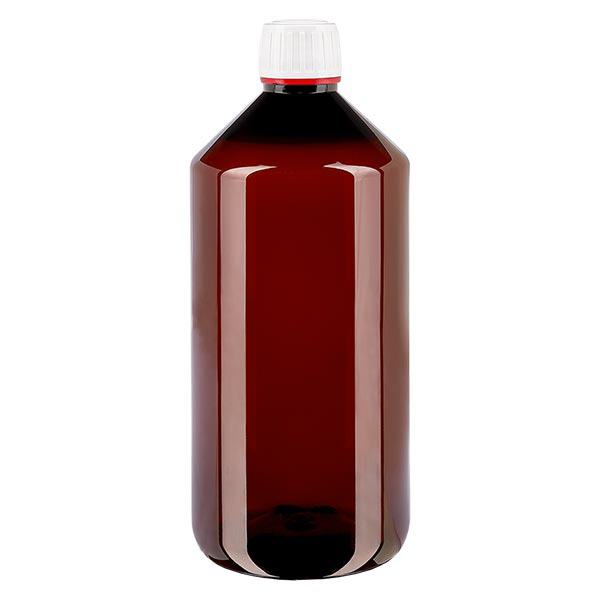 PET láhev 1000ml s bílým tamper-evidentním uzávěrem, jemně žebrovaným. PET láhev 1000ml s bílým tamper-evidentním uzávěrem, jemně žebrovaným.