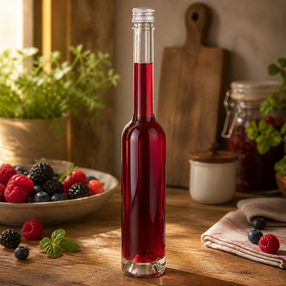Stilvolle 100ml Glasflasche Toni mit Schraubverschluss silber - moderne Optik für Küche und Bar