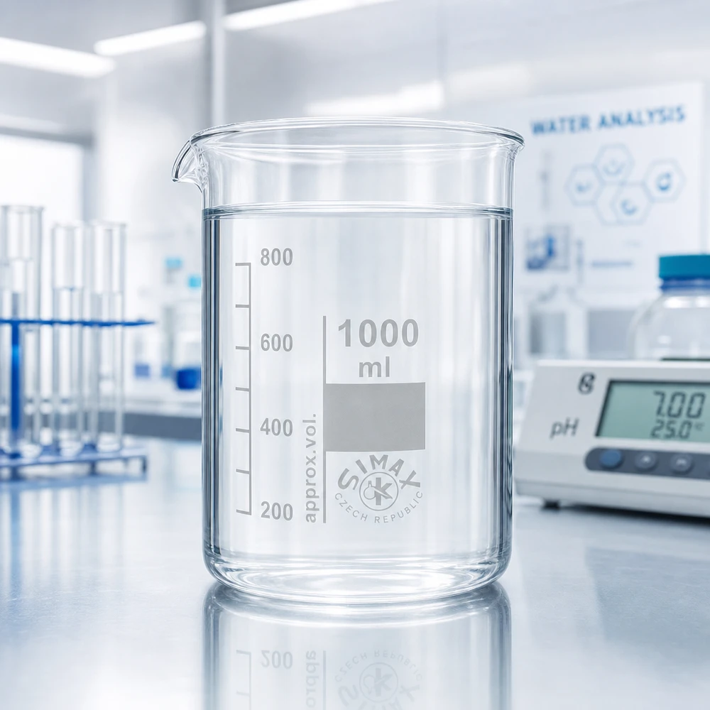 Kádinka 1000ml z borosilikátového skla, nízký tvar Präzisions-Becherglas 1000ml niedrige Form mit Milliliter-Skala für exakte Messungen