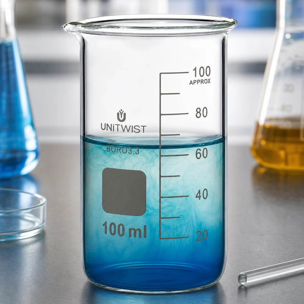Kádinka 100ml borosilikátová, vysoký tvar UNiTWIST UNITWIST Präzisionsbecherglas 100ml hohe Form laborgeeignetes Borosilikatglas mit Skala