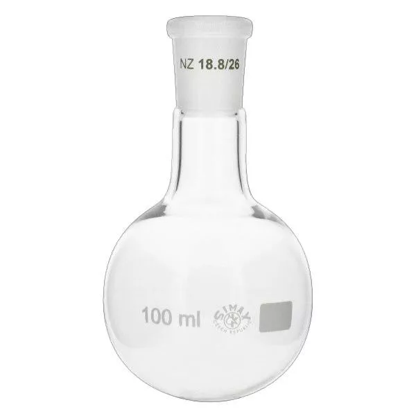 Baňka s kulatým dnem 100 ml se standardním broušeným kloubem (19/26) Baňka s kulatým dnem 100 ml se standardním broušeným kloubem (19/26)