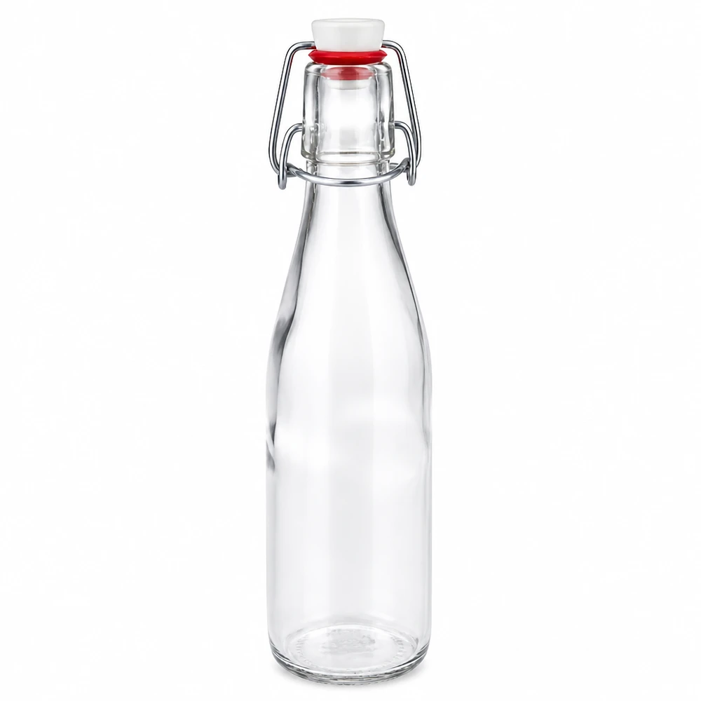 250ml skleněná láhev + otočný vršek z porcelánu UNiTWIST 250ml Glasflasche mit Bügelverschluss und weißem Porzellanverschluss, leere transparente Flasche für Getränke