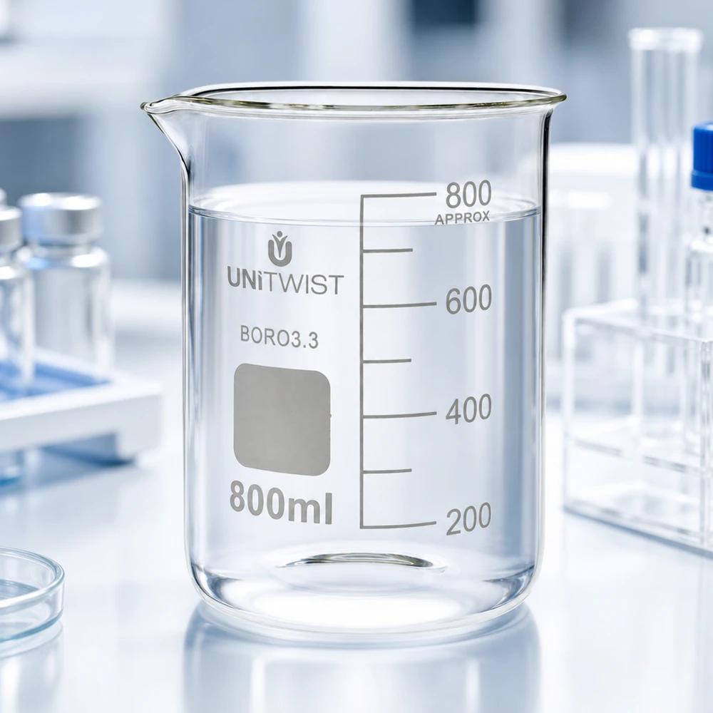 Kádinka 800ml borosilikátová, nízká forma UNiTWIST Professionelles Laborbecherglas 800ml niedrige Form aus hitzebeständigem Borosilikatglas UNiTWIST