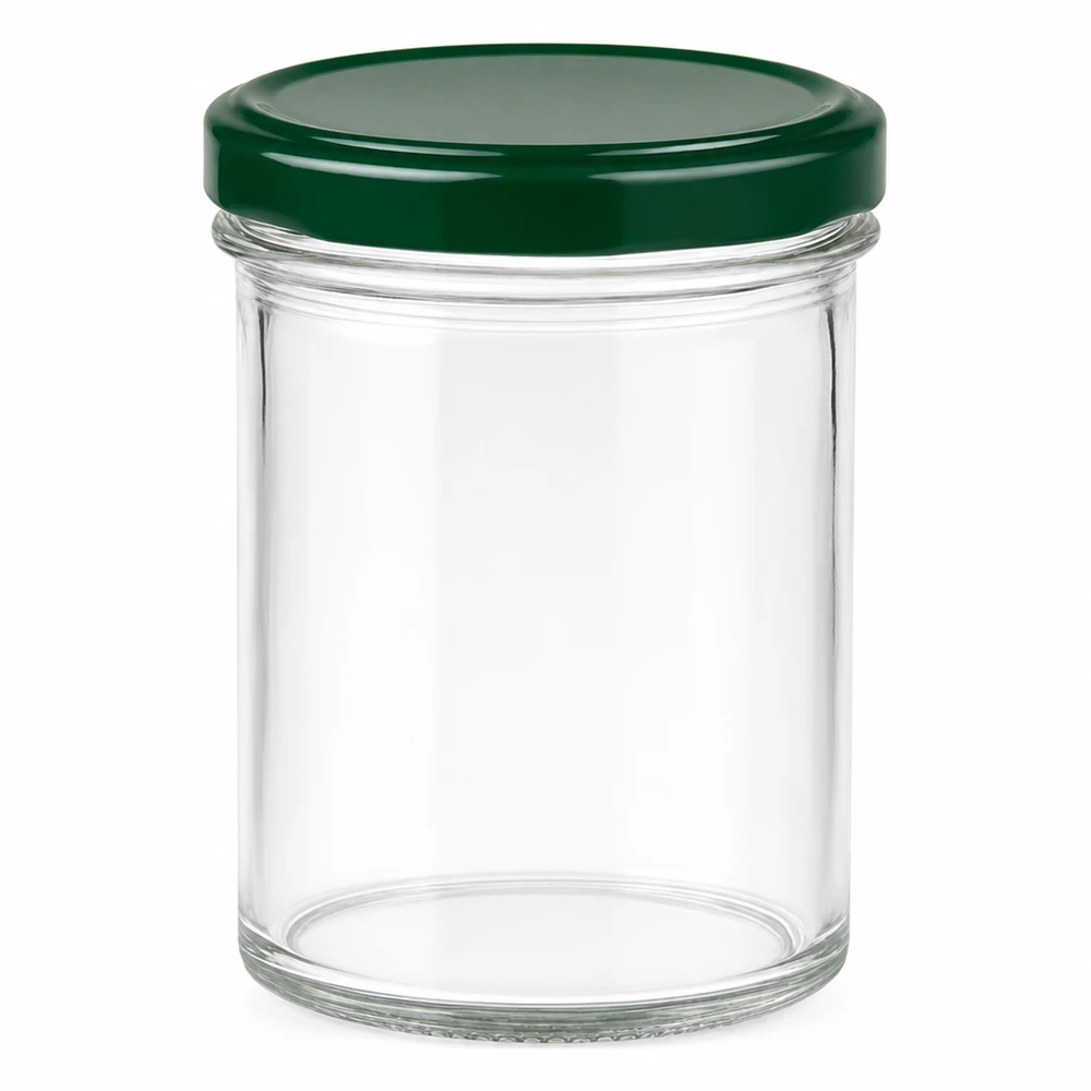 350ml tumblery + víčko BasicSeal zelené UNiTWIST 350ml Sturzglas mit grünem BasicSeal Deckel UNiTWIST - leeres Einmachglas aus klarem Glas für Marmelade und Konserven