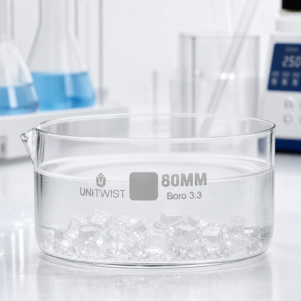 Krystalizační miska ø80 mm z borosilikátového skla UNiTWIST Chemische Kristallisation in flacher Glasschale 80mm Borosilikatglas UNiTWIST
