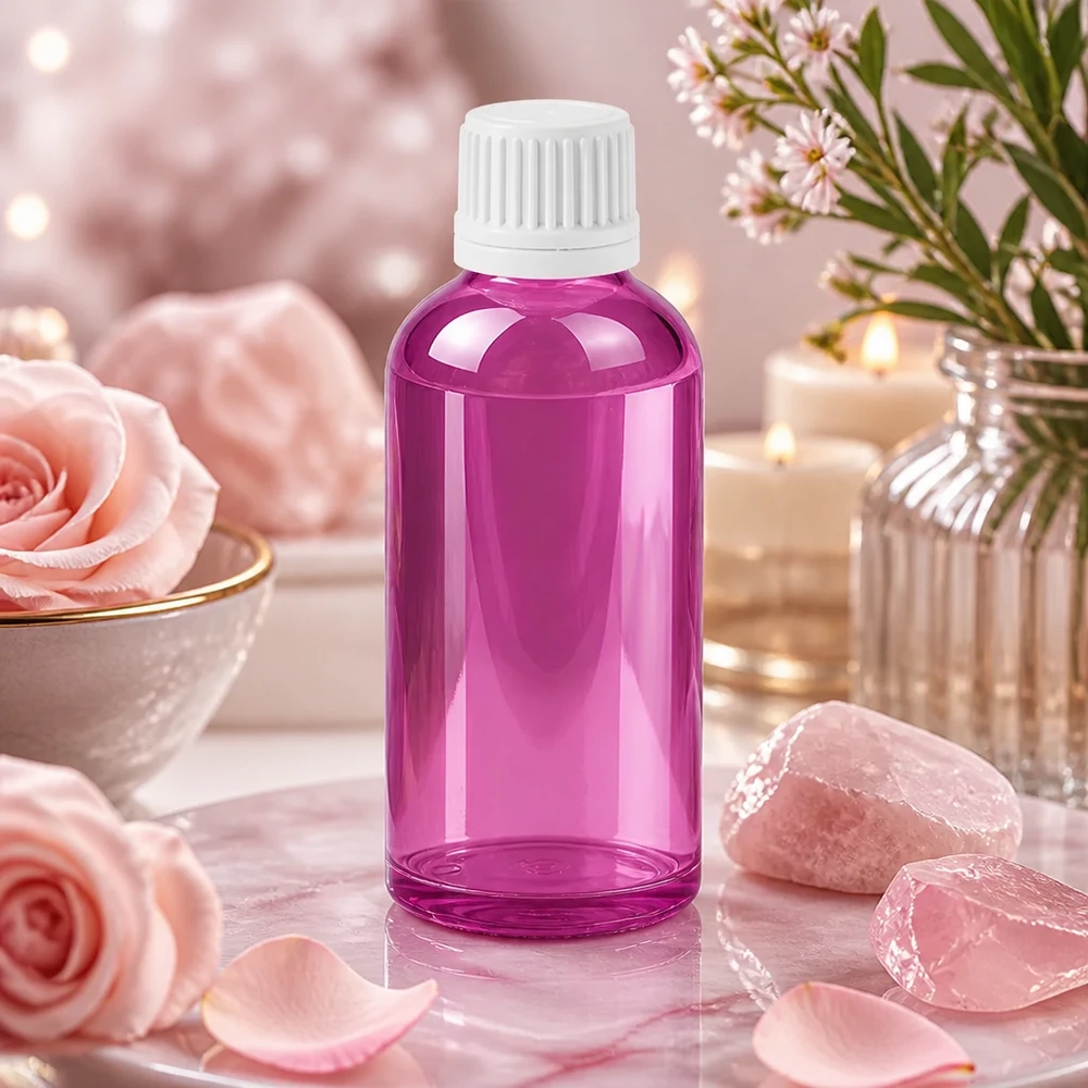 50ml Violettglasflasche mit weißem Deckel perfekt für DIY Kosmetik und Mischungen