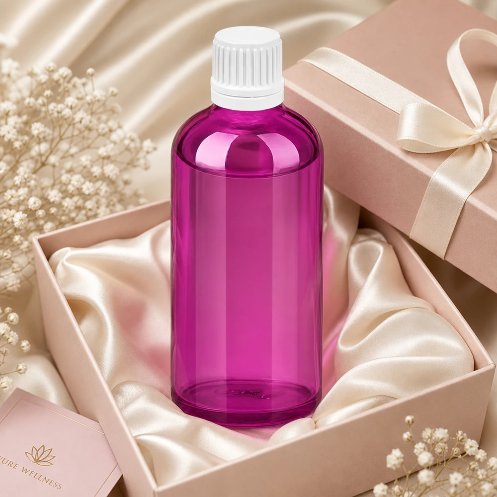100ml lahvička s kapátkem 0,7mm bílé sklo Originality šroubovací uzávěr PurpleLine UT18/100 Praktische 100ml Tropfflasche in Geschenkverpackung perfekt als Wellness-Geschenk oder für Reisen