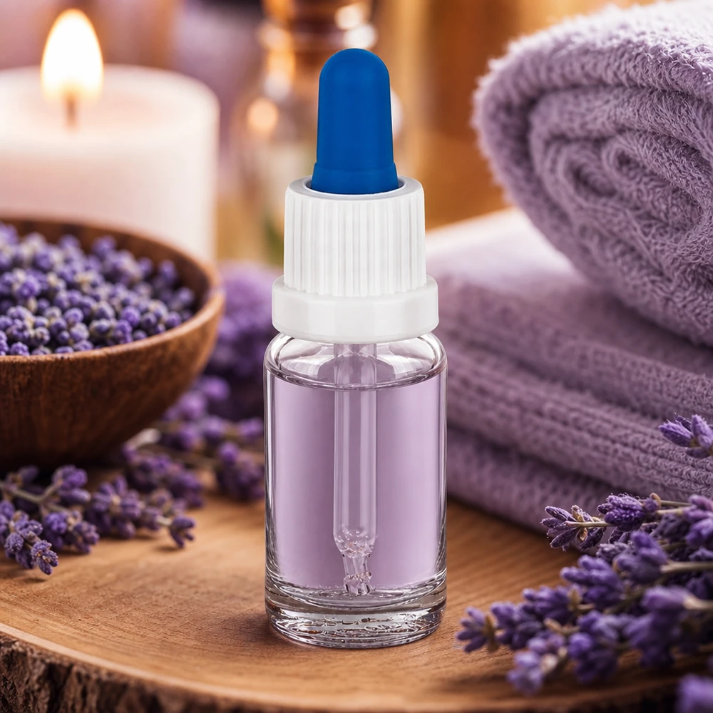 Kompakte 10ml Pipettenflasche aus Klarglas mit blauem Gummiball für präzises Dosieren