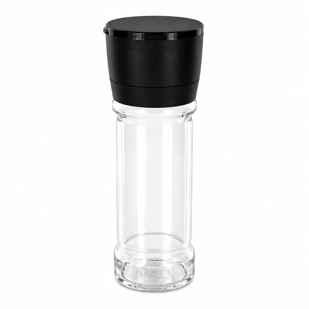 Dóza na sůl/koření 100ml s mlýnkem Vario černá Nachfüllbares Salz- und Gewürzglas mit schwarzer Vario Mühle 100ml Fassungsvermögen