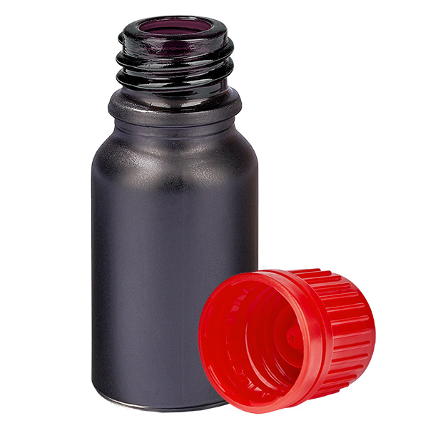 10ml láhev 11mm šroubovací uzávěr červený s bezpečnostním uzávěrem BlackLine UT18/10 10ml láhev 11mm šroubovací uzávěr červený s bezpečnostním uzávěrem BlackLine UT18/10