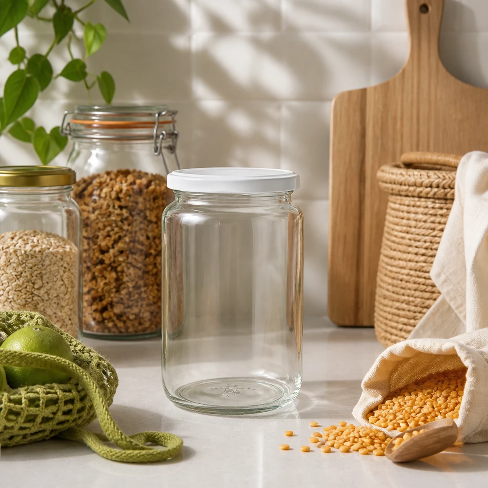 795ml kulatá sklenice s víčkem BasicSeal bílá UNiTWIST 795ml Rundglas UNiTWIST in nachhaltiger Zero-Waste Küche mit Hülsenfrüchten und umweltfreundlichen Aufbewahrungslösungen