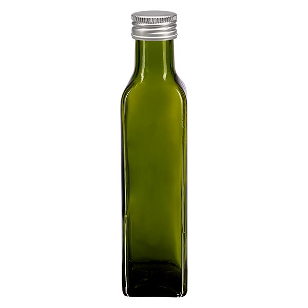 250ml šroubovací láhev čtvercová olivově zelená se stříbrným uzávěrem 250ml šroubovací láhev čtvercová olivově zelená se stříbrným uzávěrem