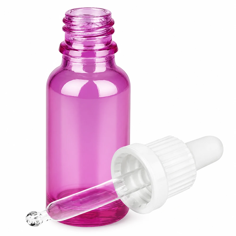 20ml pipetovací láhev bílá Originality šroubovací uzávěr PurpleLine UT18/20 Kompakte 20ml Tropferflasche aus violettem Glas für Seren und Tinkturen