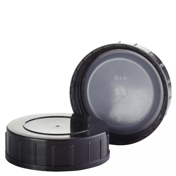 Černý šroubovací uzávěr z polypropylenu N 55mm (DIN 55) Černý šroubovací uzávěr z polypropylenu N 55mm (DIN 55)