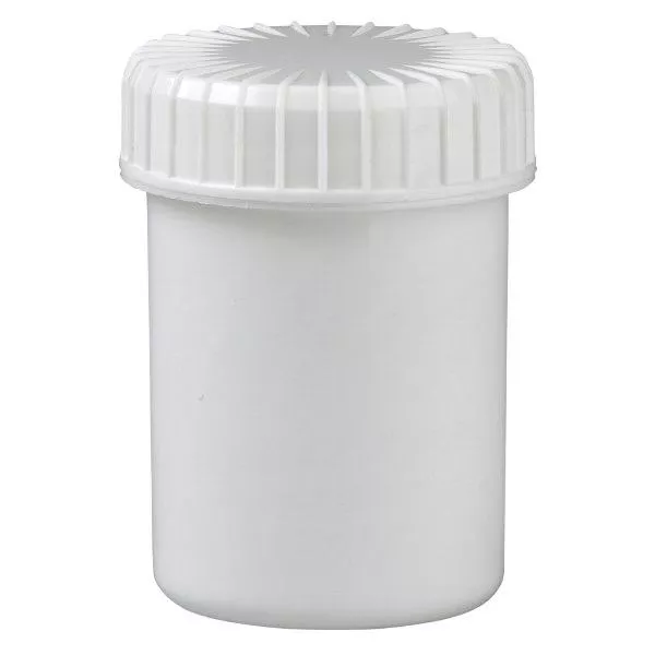 Bílá šroubovací sklenice 40 ml s drážkovaným víčkem Bílá šroubovací sklenice 40 ml s drážkovaným víčkem
