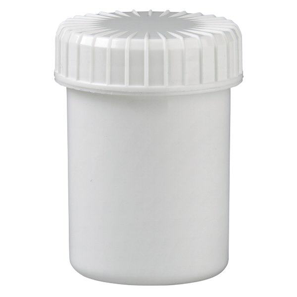 Bílá šroubovací sklenice 40 ml s drážkovaným víčkem Bílá šroubovací sklenice 40 ml s drážkovaným víčkem