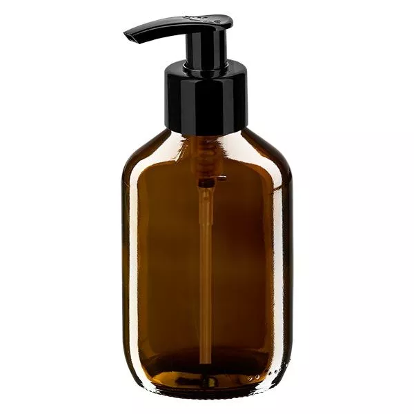 200ml lahvička na léky hnědá, s dávkovací pumpičkou černá ApoGlas