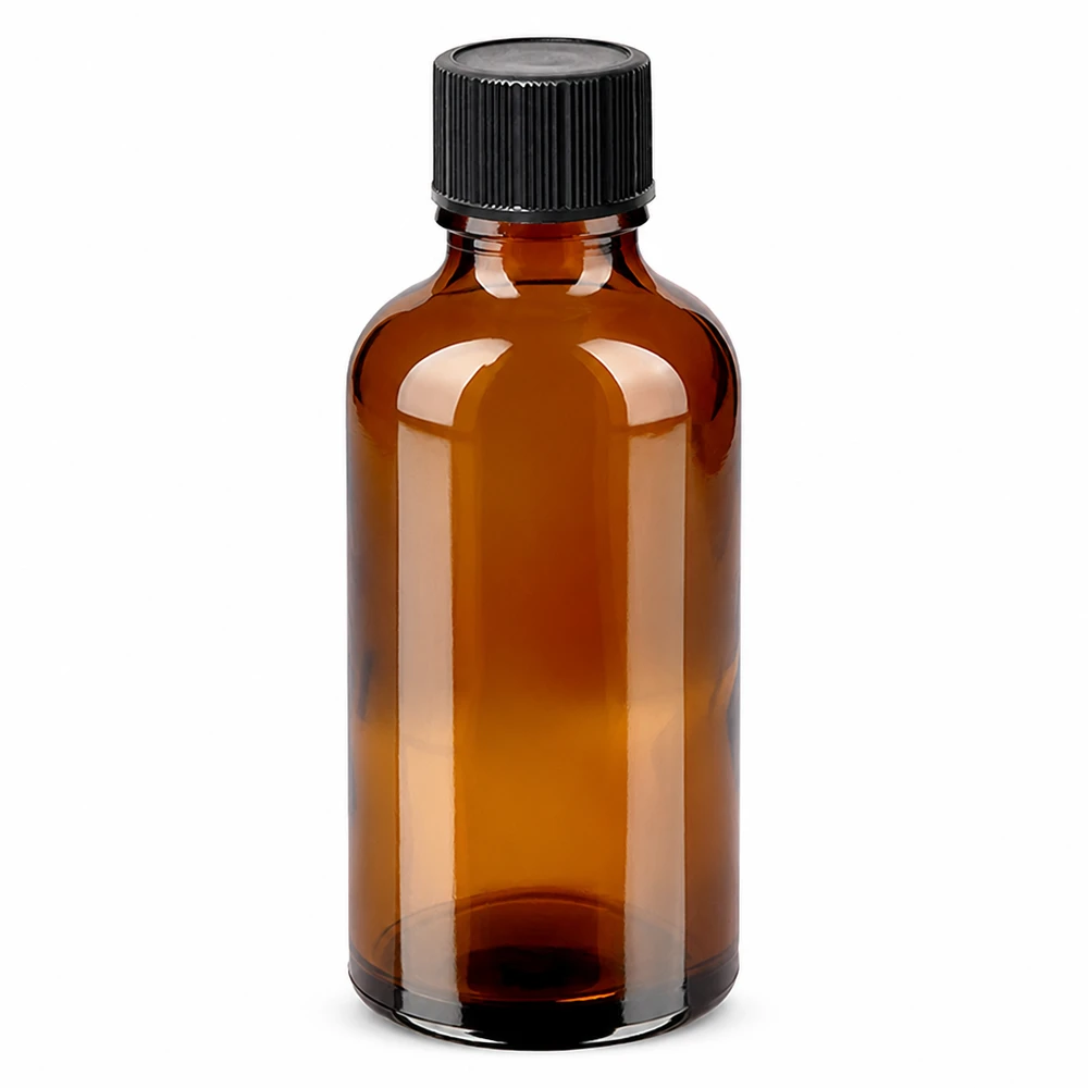 Hochwertige Braunglas Tropfflasche 50ml mit schwarzer Kappe für Kosmetik und Pharmazie