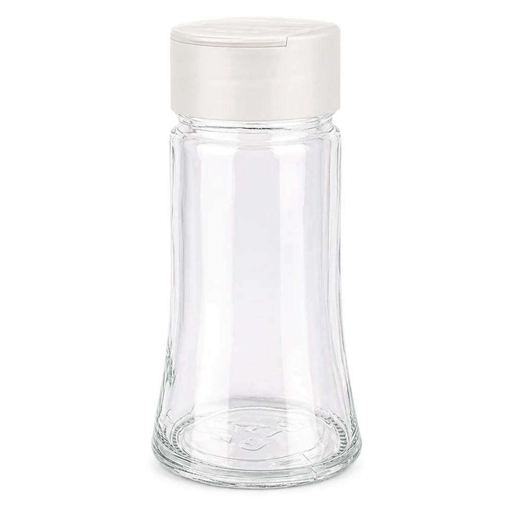 Kompaktes Gewürzglas aus Klarglas 95ml mit praktischem weißen Doppelstreuer-Verschluss