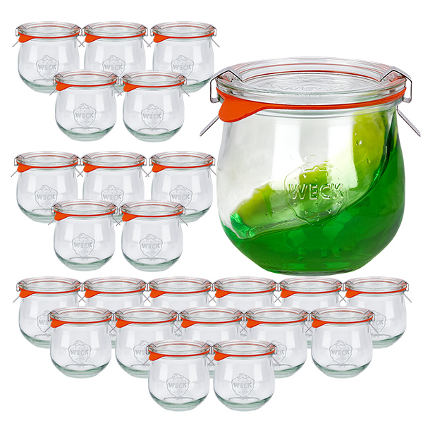 Sada 24 zavařovacích sklenic Weck 370ml tulipánová sklenice se skleněnými víčky 24 ks.