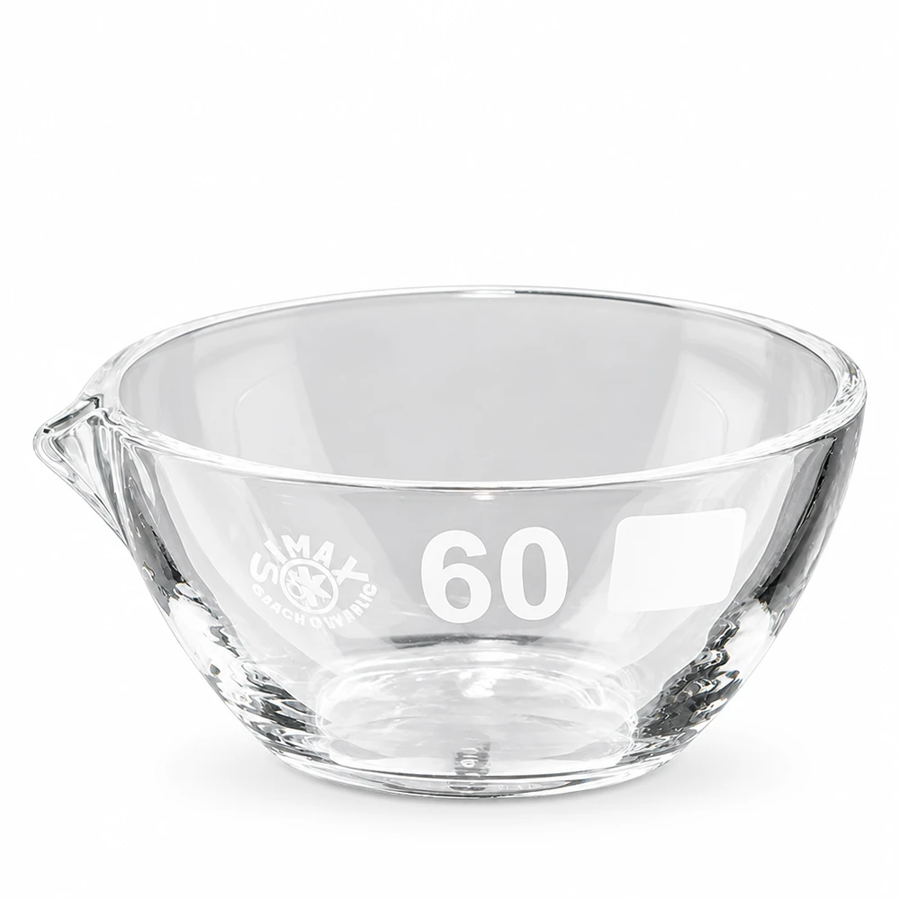 Zásobník na páry o objemu 45 ml s borosilikátovou výlevkou ø60 mm Kompakte 45ml Glasschale aus Borosilikat mit Ausguss für chemische Anwendungen