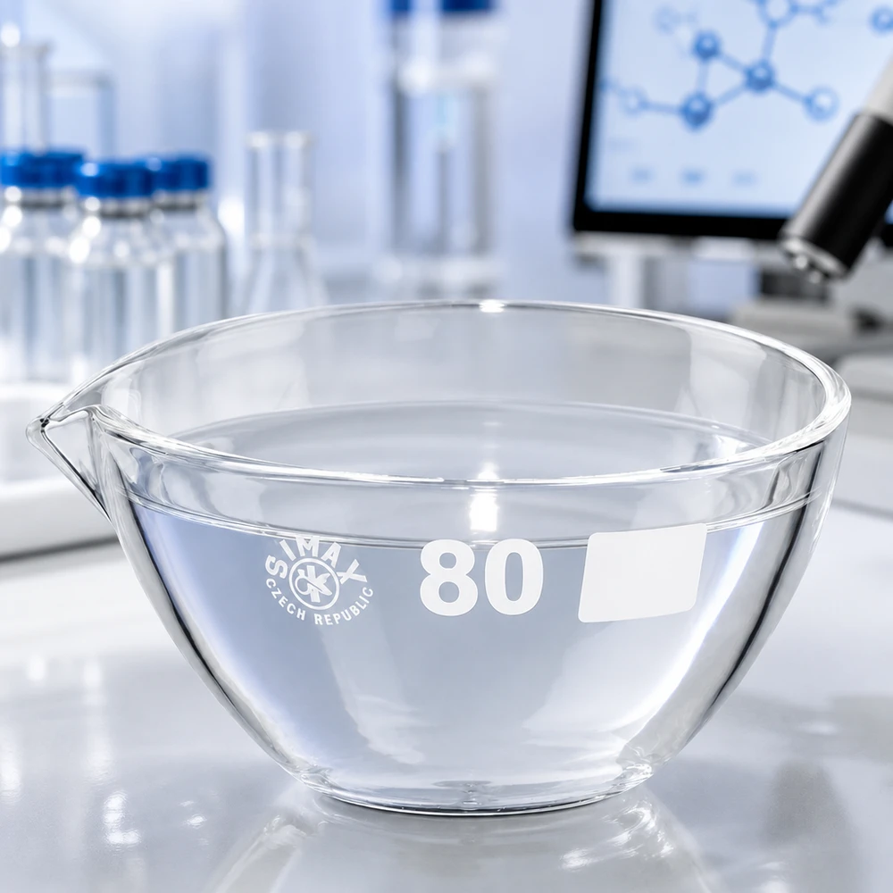 Odpařovací miska 90ml s výlevkou borosilikátová ø80mm Hochtemperatur-beständige 90ml Abdampfschale aus Borosilikat mit Ausguss für anspruchsvolle Labortests