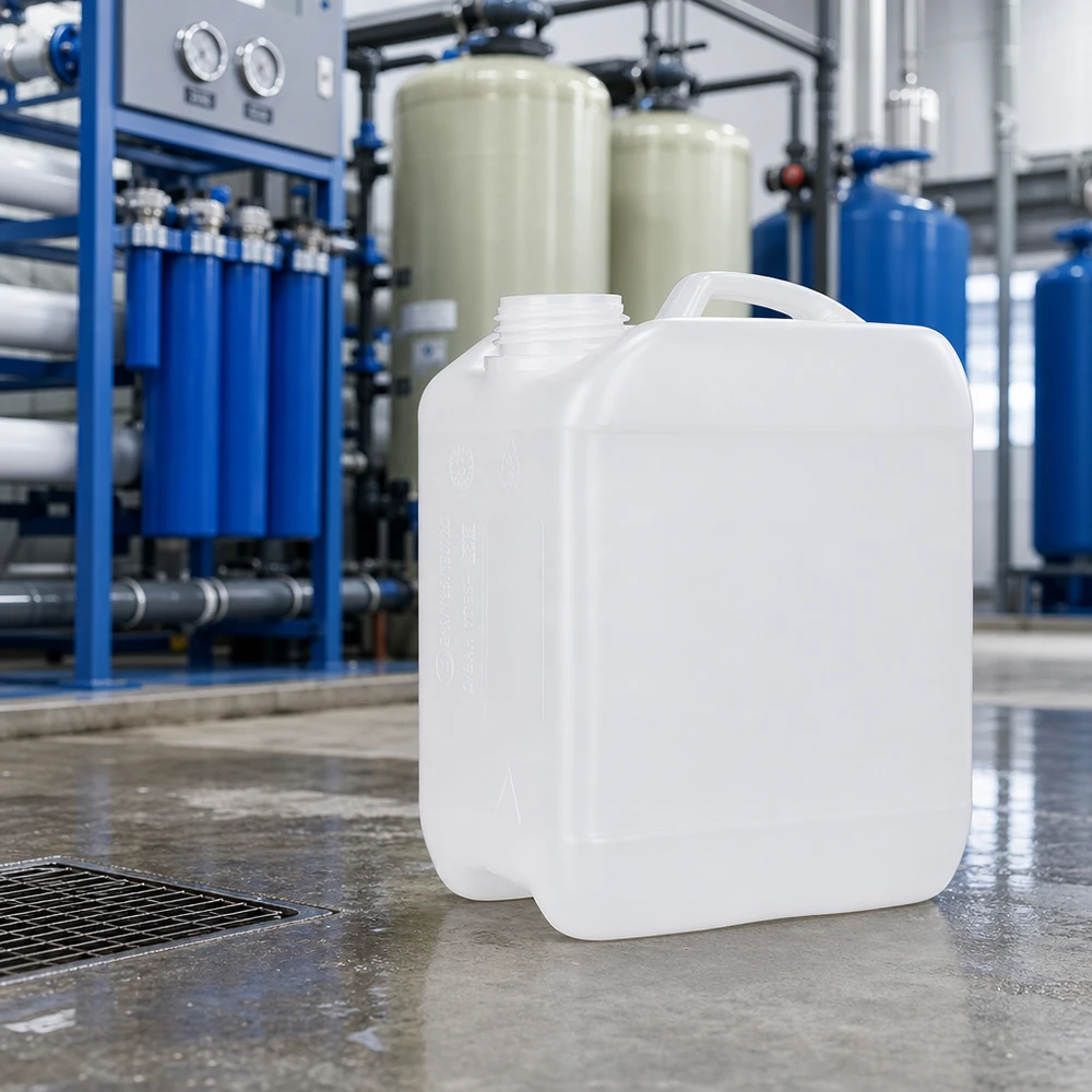 Kanystr 2,5 litru bez uzávěru Zwei weiße 2,5 Liter Kanister ohne Verschluss in professioneller Wasseraufbereitung