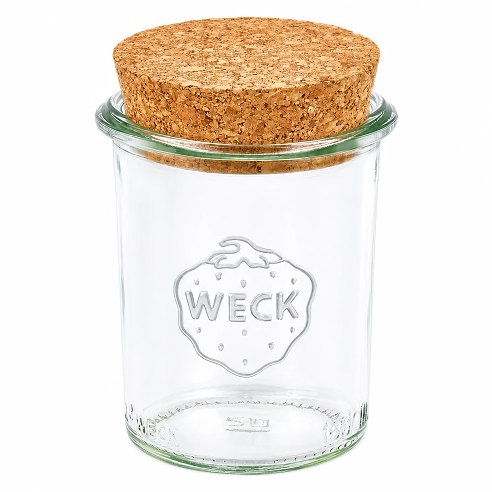 WECK Sturzglas 160ml RR60 mit Naturkorken Deckel Einmachglas Vorratsglas aus Glas transparent