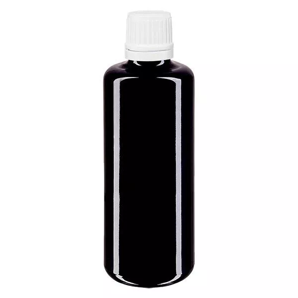 Lékárenská láhev fialová 50ml kapátko uzávěr 1,2mm bílý tamper evidentní uzávěr. Lékárenská láhev fialová 50ml kapátko uzávěr 1,2mm bílý tamper evidentní uzávěr.