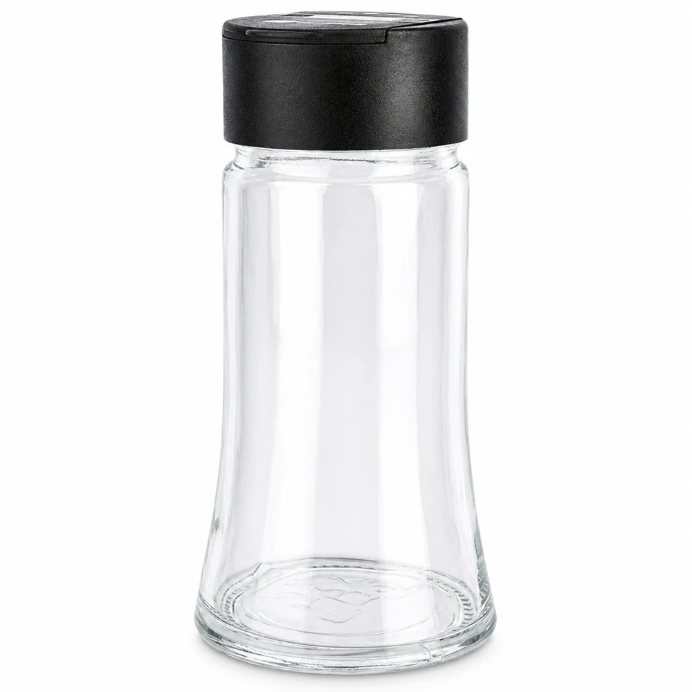 Dóza na sůl/koření 95 ml s dvojitým šejkrem černá Konisch geformtes Salz- und Gewürzglas 95ml mit praktischem schwarzen Doppelstreuer-Aufsatz