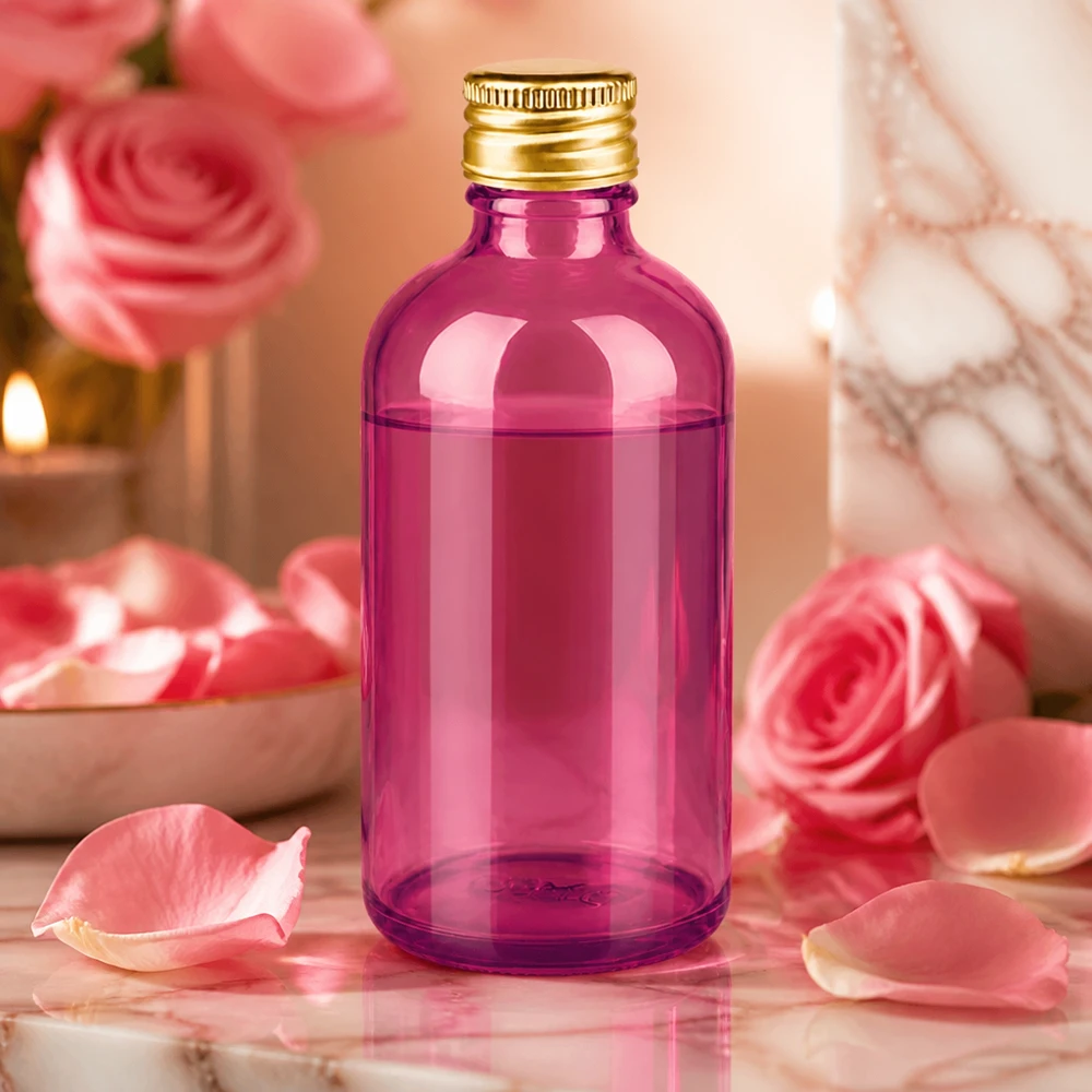 PurpleLine 100ml lahvička 11mm šroubovací uzávěr hliníkový zlatý standard. UT18/100 Schlanke 100ml Purpurglasflasche mit Metallverschluss ideal für DIY-Kosmetik und Seren