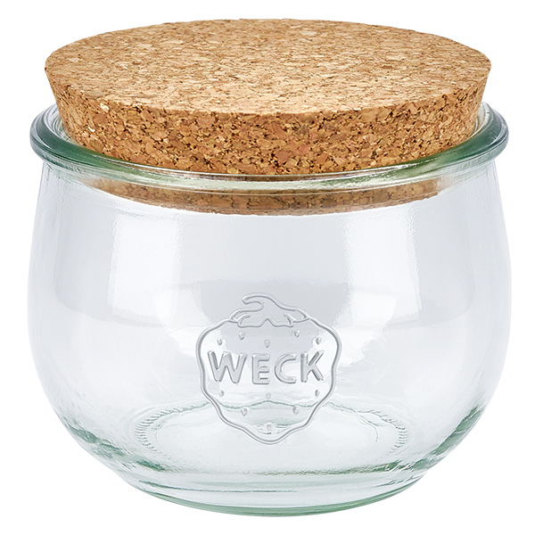 580ml tulipánová sklenice WECK RR100 s korkem přírodní 580ml WECK Tulpenglas RR100 mit Naturkorken Deckel Einmachglas Vorratsglas transparent