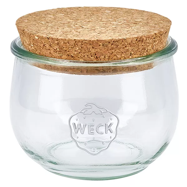 580ml tulipánová sklenice WECK RR100 s korkem přírodní 580ml WECK Tulpenglas RR100 mit Naturkorken Deckel Einmachglas Vorratsglas transparent