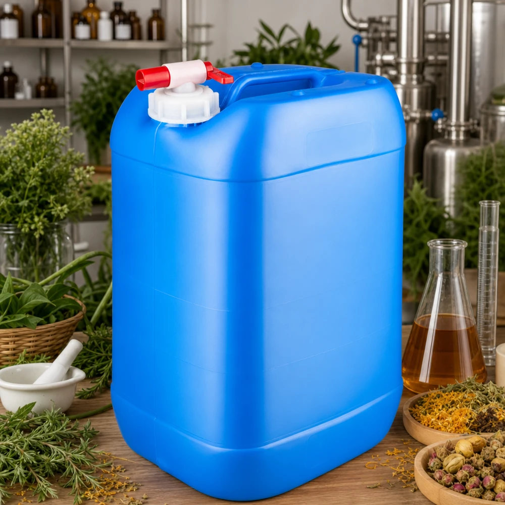 Kanystr 25 litrů modrý s vypouštěcím kohoutem Lebensmittelechter Kunststoffkanister 25 Liter blau mit Auslaufhahn für ätherische Öle