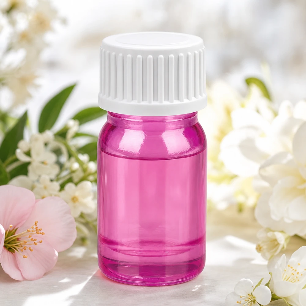 5ml lahvička (globule) s 3mm nalévacím kroužkem bílá standardní PurpleLine UT18/5 Vielseitige 5ml Glasflasche in Rosa mit weißer Kappe für Parfumöle und Essenzen