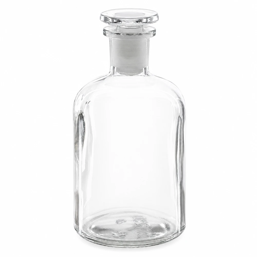 Láhev s kulatým ramenem 250ml čirá skleněná zátka s úzkým hrdlem Apothekerflasche 250ml transparent Enghals Rundschulter mit aufgesetztem Glasstopfen