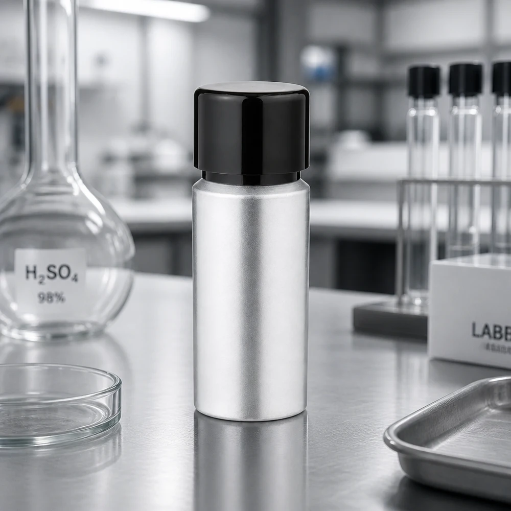 Kleine 20ml Aluflasche mit matter Metalloptik - platzsparend und robust für den täglichen Einsatz