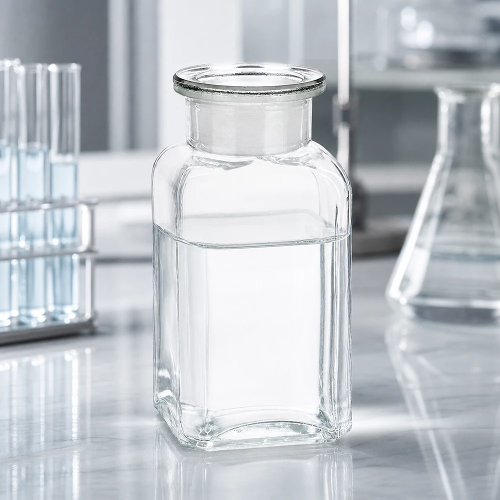 Transparente quadratische Laborflasche 100ml mit Glasstopfen für Pharmazie und Forschung