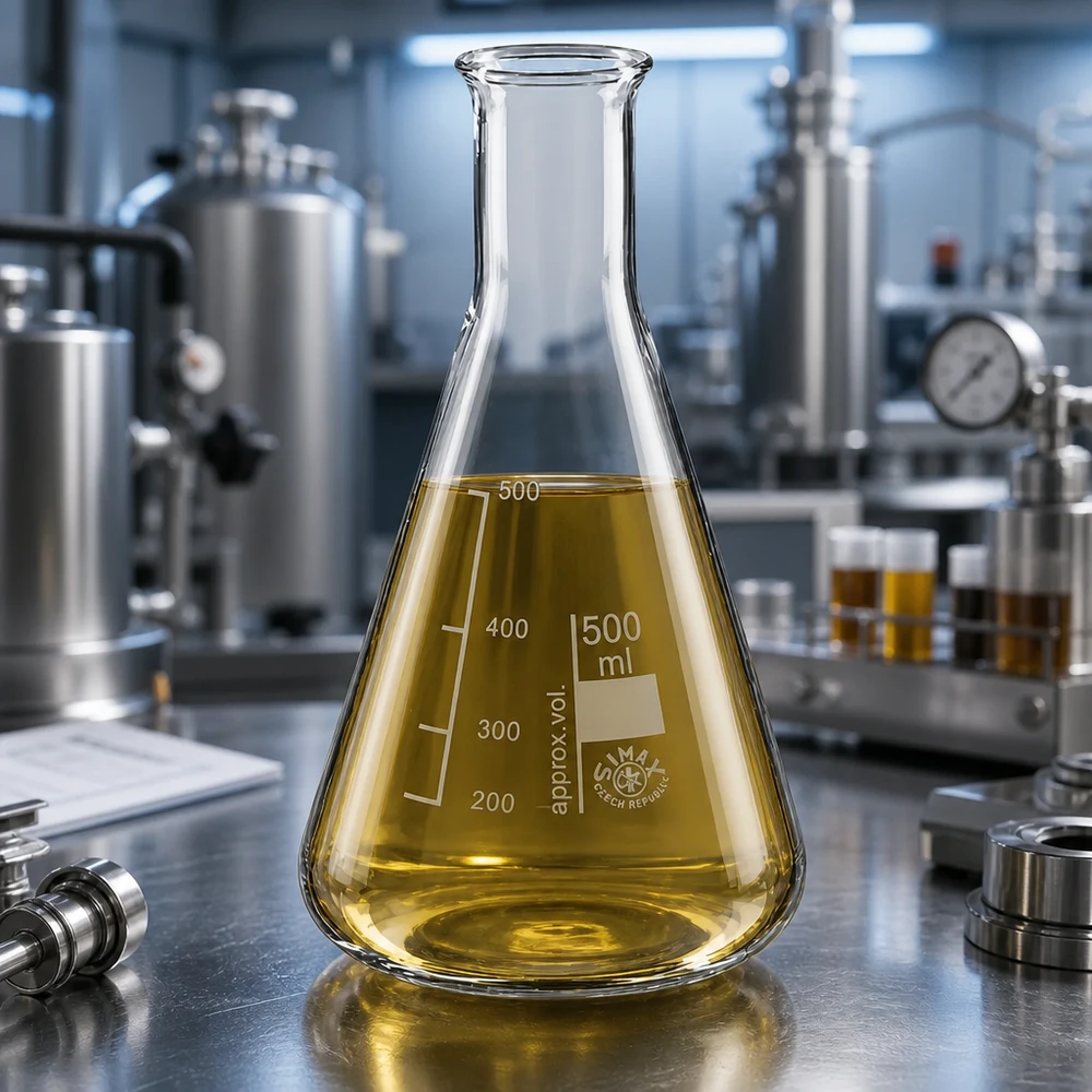Erlenmeyerova baňka 500 ml s úzkým hrdlem Enghals-Erlenmeyerkolben 500ml Laborqualität mit Messmarkierungen auf Edelstahl-Arbeitsfläche