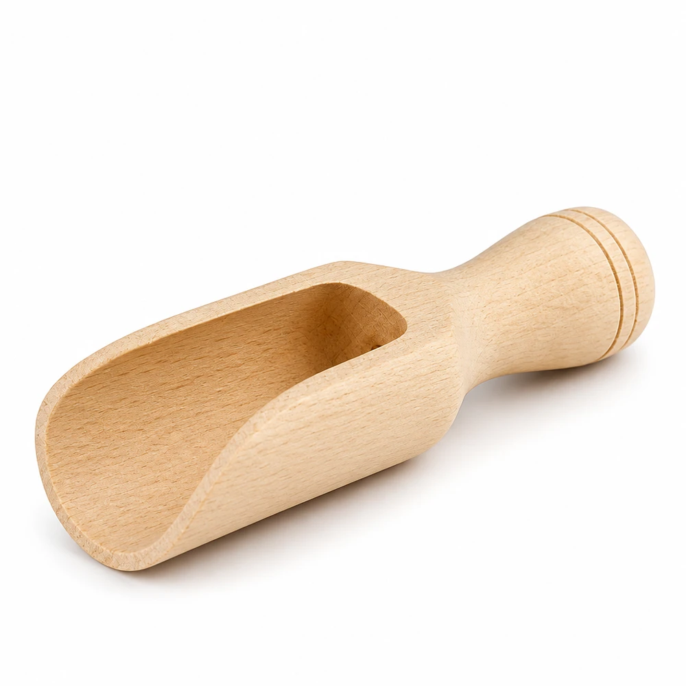 Handgefertigte Holzschaufel aus Buchenholz 7,5cm Länge halbrunde Form mit ergonomischem Griff für Gewürze