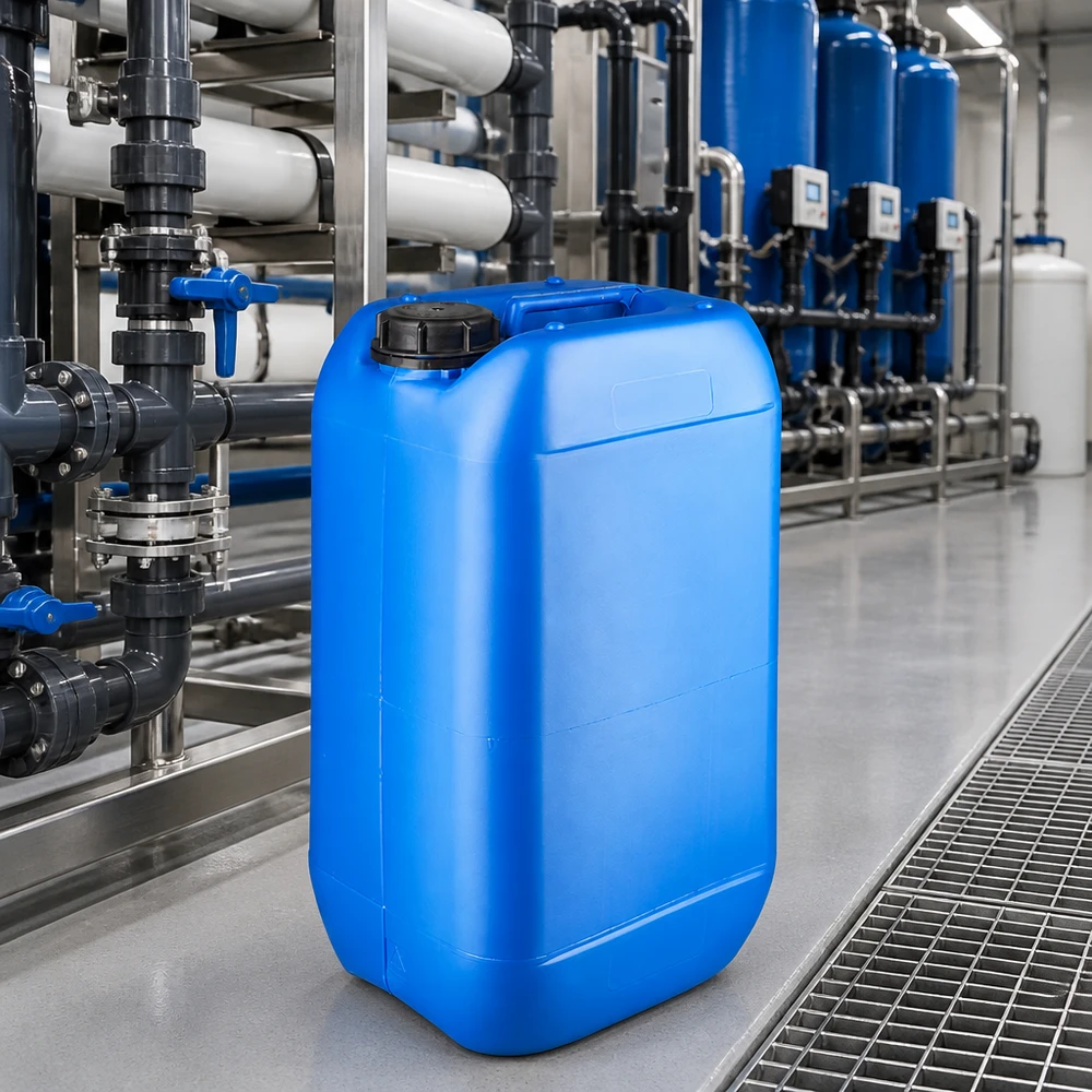 Kompakter blauer Kunststoffkanister 15 Liter mit ergonomischem Griffsystem und OV