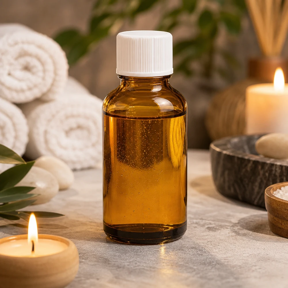 30ml Braunglasflasche mit 11mm Öffnung und weißem Verschluss für Wellness und Spa Produkte
